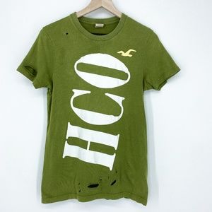 Hollister Shirt Distressed Green with White HCO Logo Men's Small
